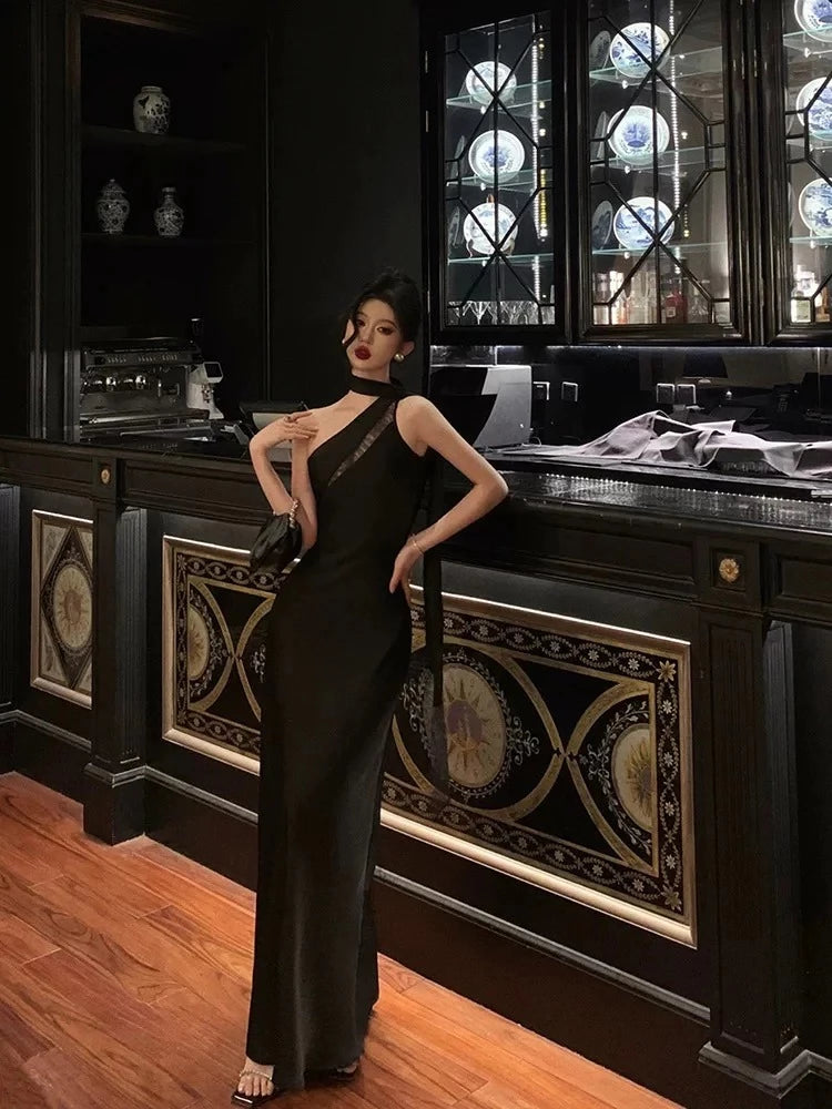 Glamorous Mermaid One-Shoulder Sleeveless Open Back Satin Evening Dress
