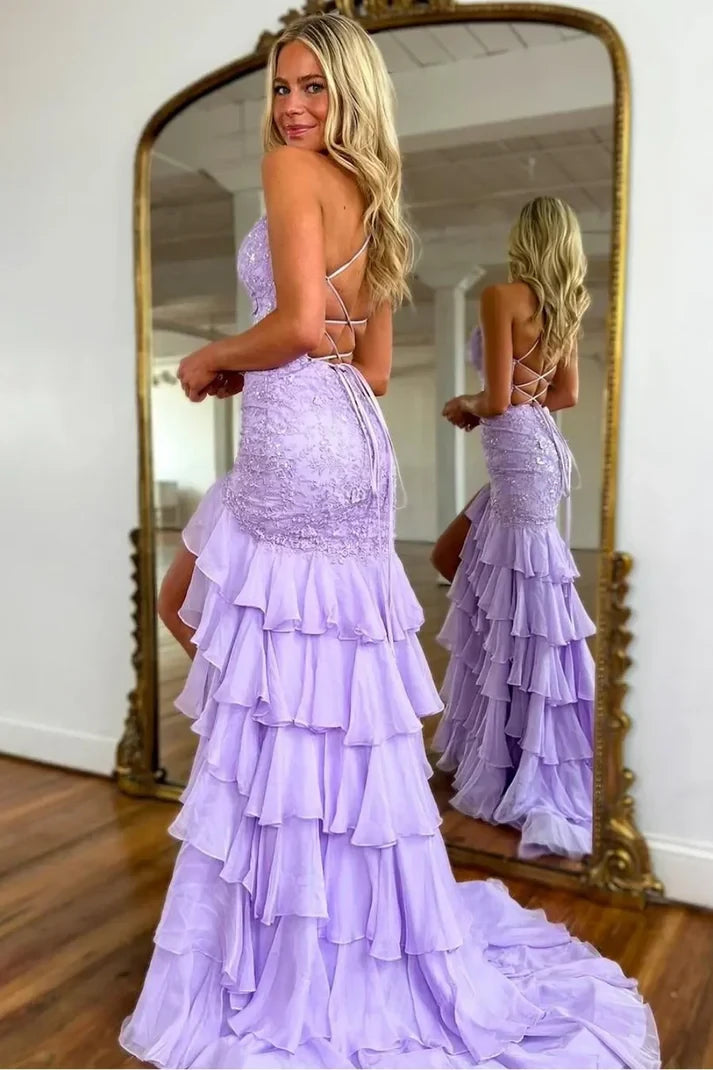 Glamorous Mermaid Sweetheart Neck Sleeveless Lace-Up Back Beaded Ruffled Tulle Evening Dress