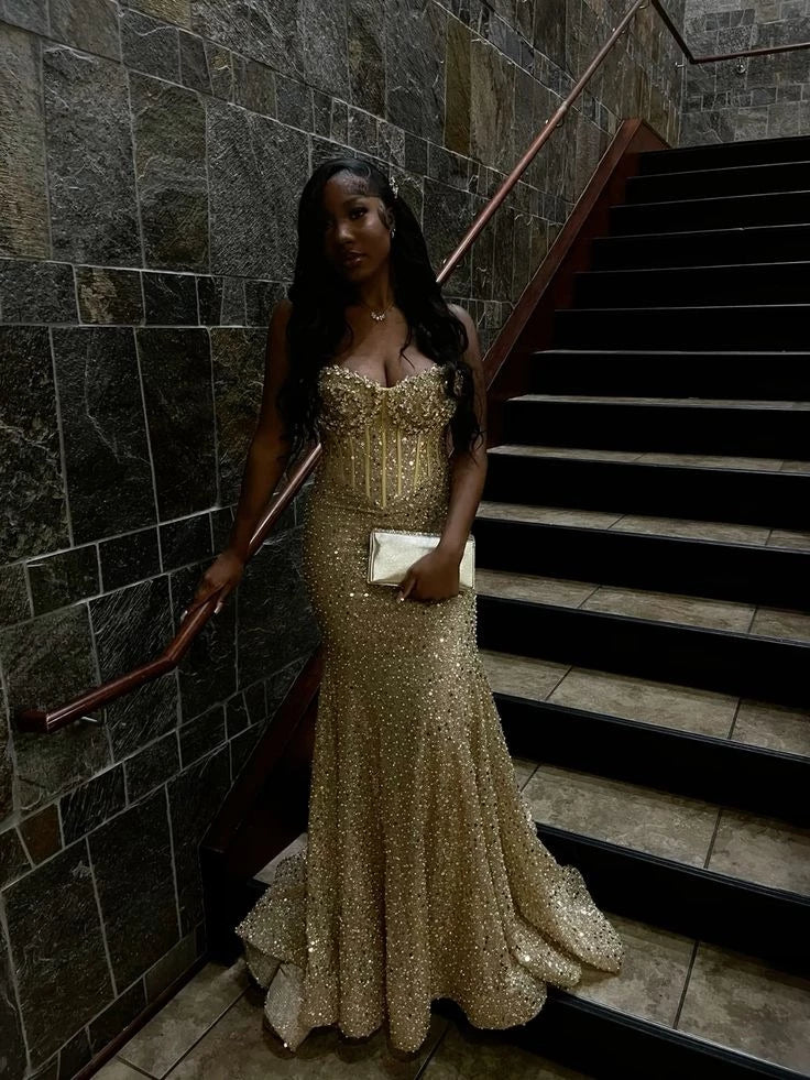 Glamorous Mermaid Sweetheart Neck Sleeveless Lace Up Back Floor Length Evening Dress