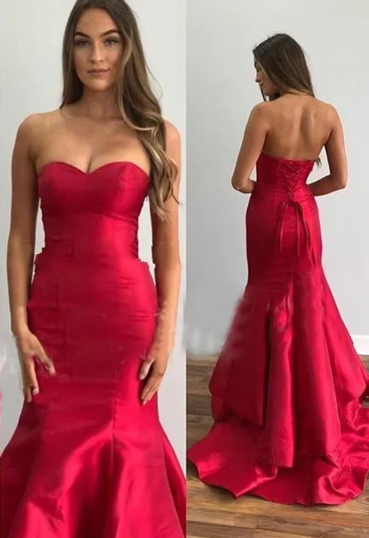 Glamorous Mermaid Sweetheart Neck Sleeveless Lace-Up Back Train Evening Dress