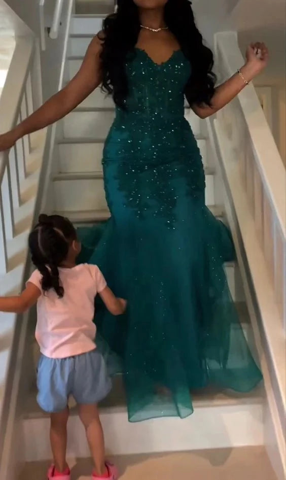 Glamorous Mermaid Sweetheart Neck Strapless Open Back Floor Length Evening Dress