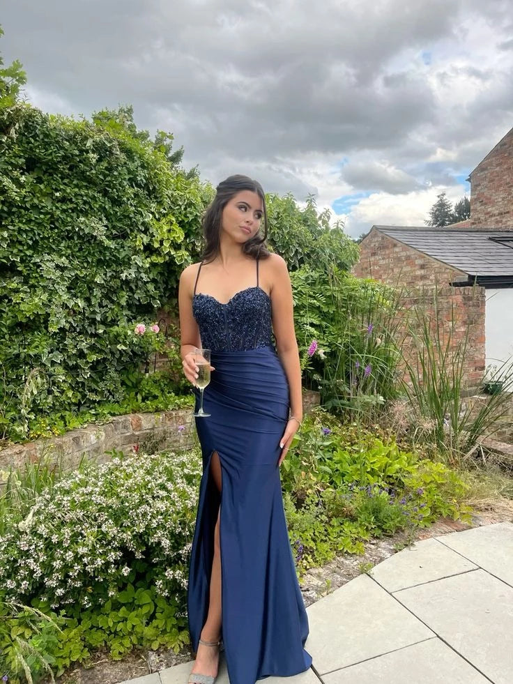 Glamorous Mermaid Sweetheart Spaghetti-Strap Split-Floor-Length Evening Dress