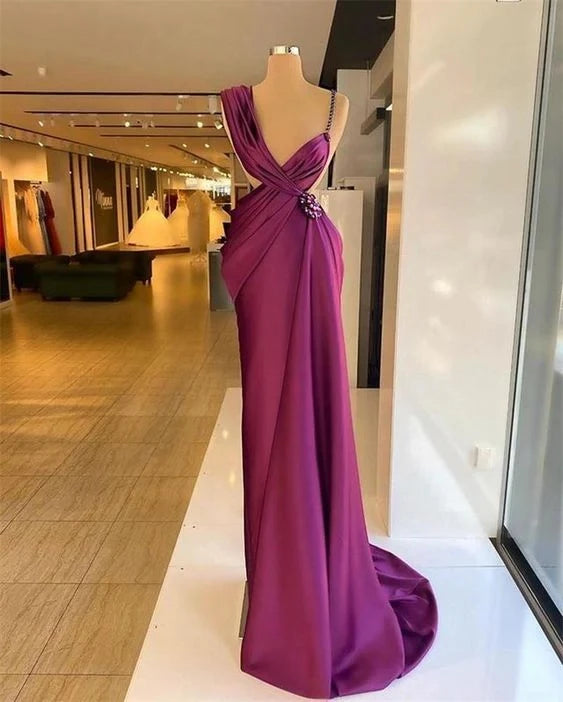 Glamorous Sheath One-Shoulder Beaded-Strap Cutout-Back Floral-Appliqué Trained-Hem Floor-Length Prom Dress