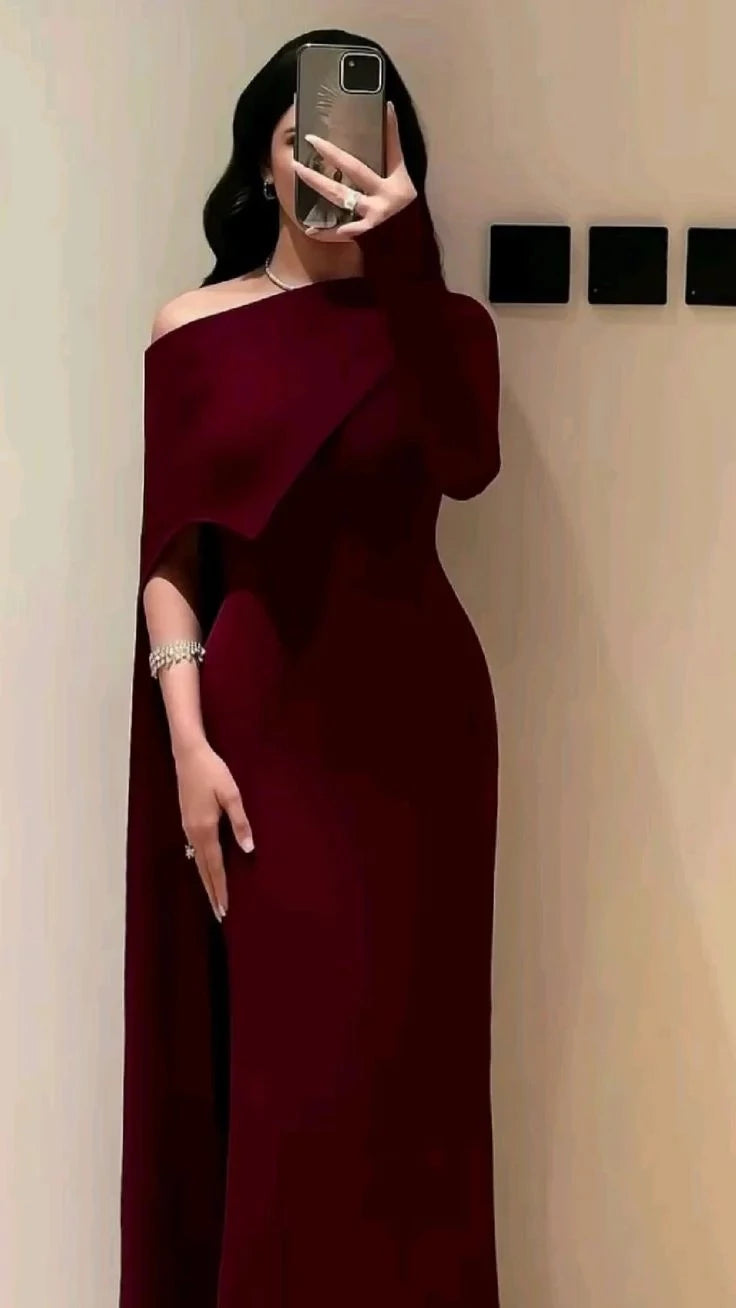 Glamorous Sheath One-Shoulder Single Sleeve Open Back Velvet Evening Dress