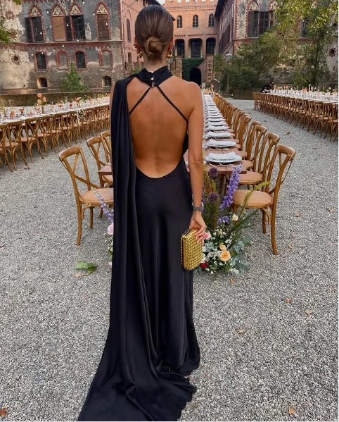 Glamorous Sheath One-Shoulder Sleeveless Open-Back Train-Length Evening Dress