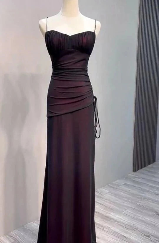 Glamorous Sheath Spaghetti-Strap Sleeveless Lace-Up-Back High-Slit Maxi-Length Evening Dress