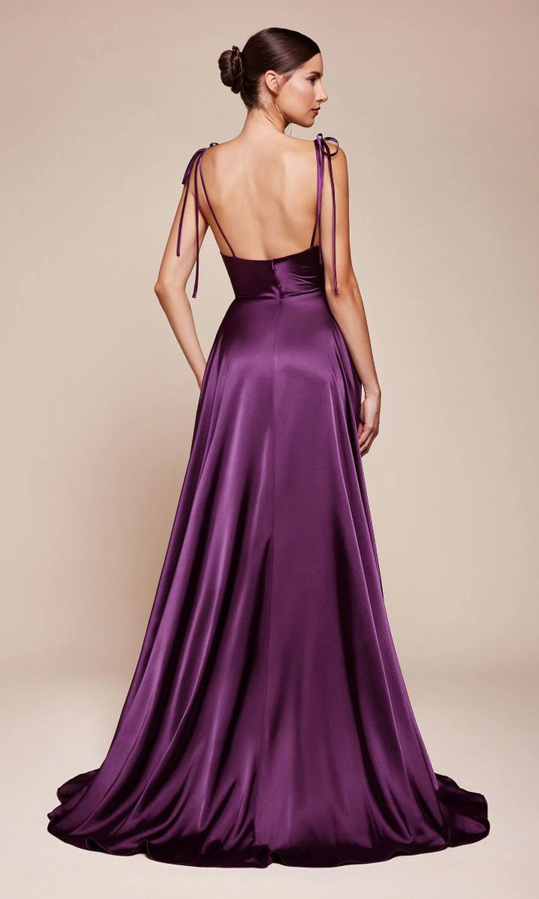 Glamorous A-Line Cowl Neck Sleeveless High Slit Plum Floor-Length Prom Gown
