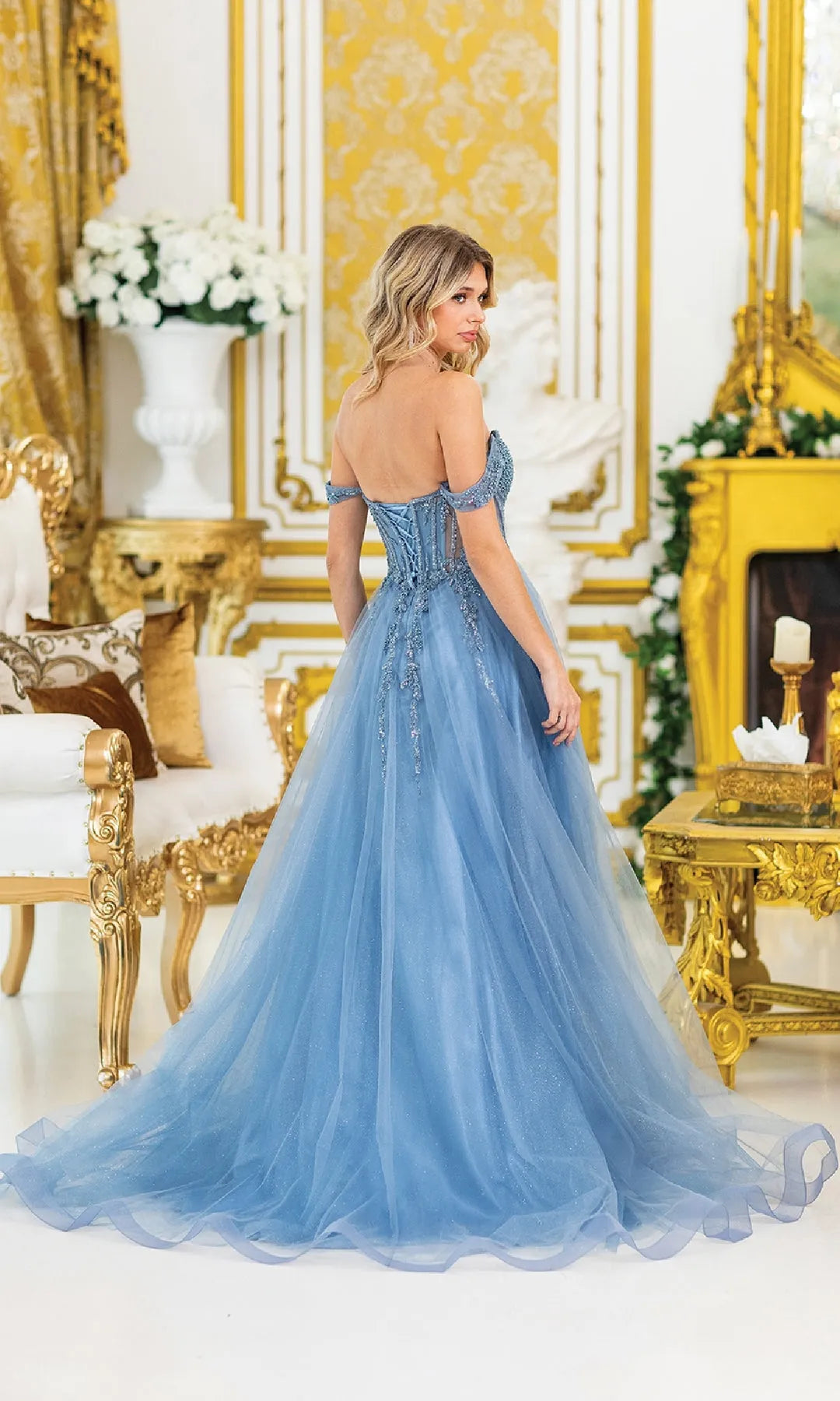 Glamorous A-Line Sweetheart Sleeveless Beaded Corset Blue Long Prom Dresses Women
