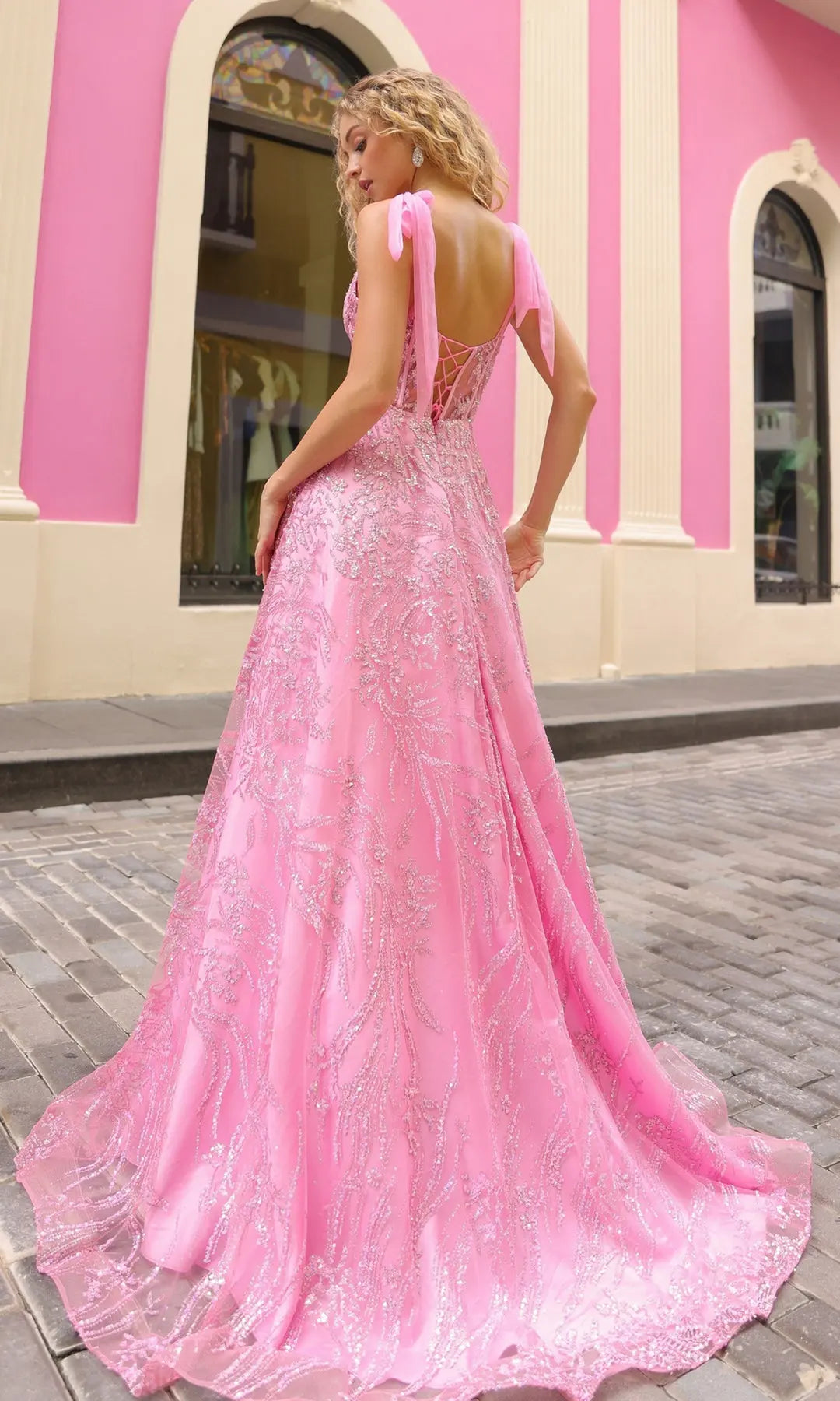Glamorous A-Line Sweetheart Sleeveless Corset Sequin Pink Long Prom Dresses Women Gown