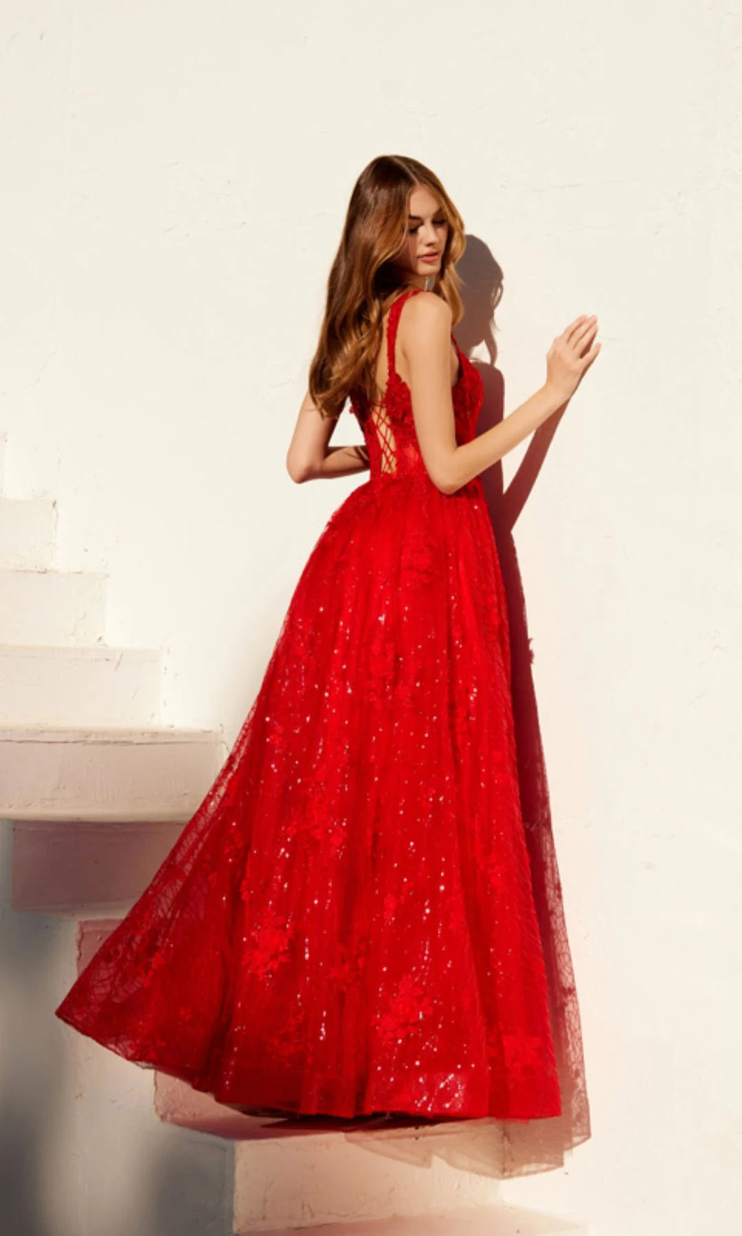 Glamorous A-Line Sweetheart Sleeveless Corset Sequined Red Long Prom Dresses Gown