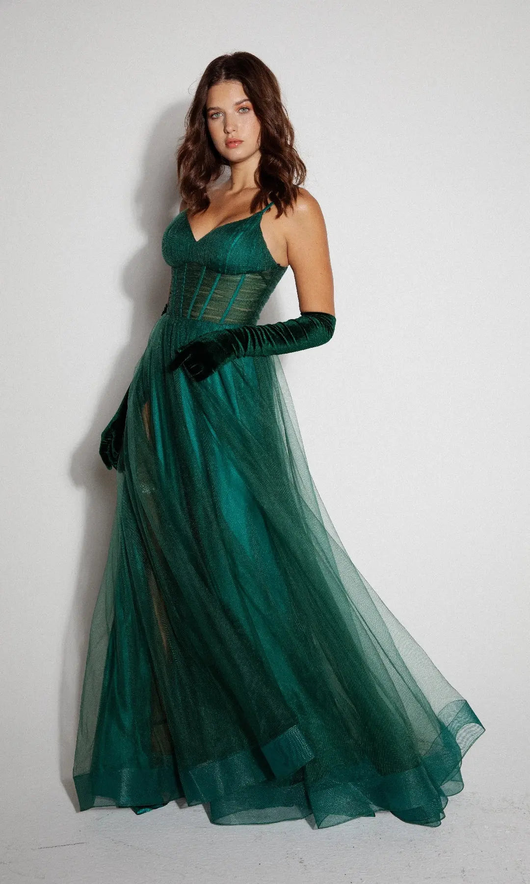 Glamorous A-Line Sweetheart Sleeveless Corset Slit Emerald Long Prom Dresses Women