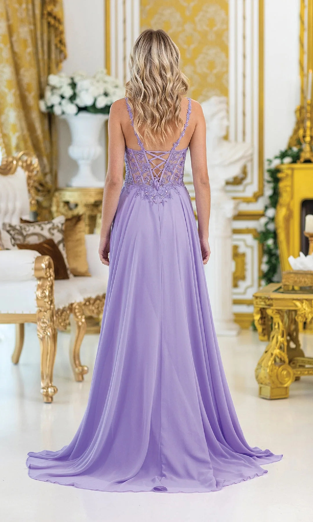 Glamorous A-Line Sweetheart Sleeveless Corset Slit Lilac Long Prom Dresses Women