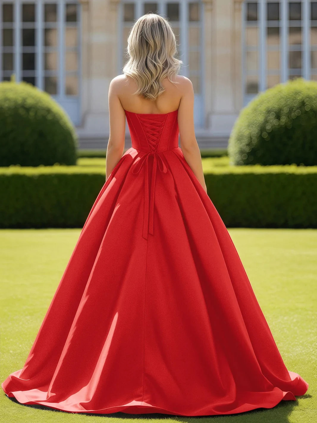 Glamorous A-Line Sweetheart Strapless Corset Red Floor-Length Prom Dresses Women's Gown