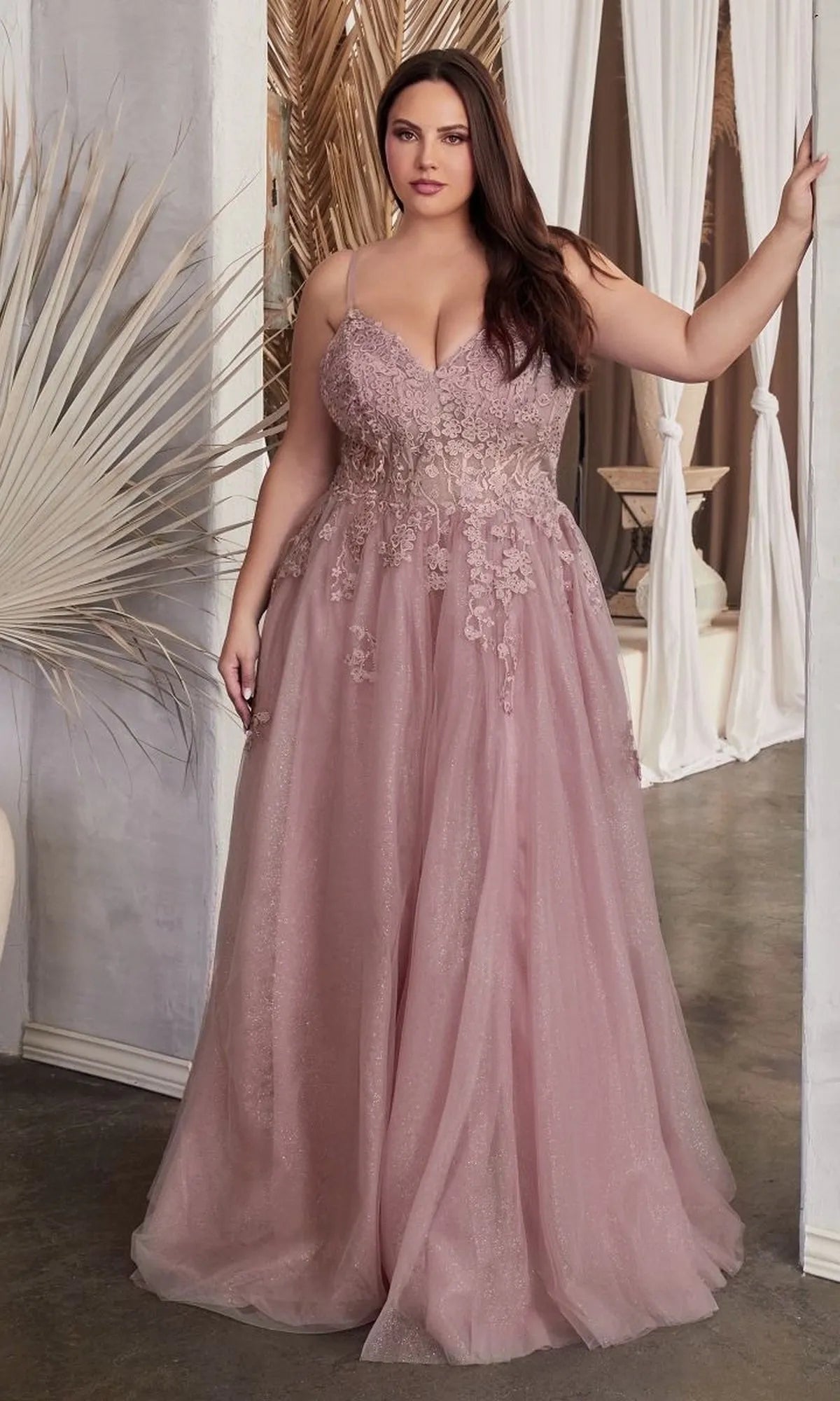 Glamorous A-Line Sweetheart Strappy Embellished Dusty Rose Floor-Length Prom Gown