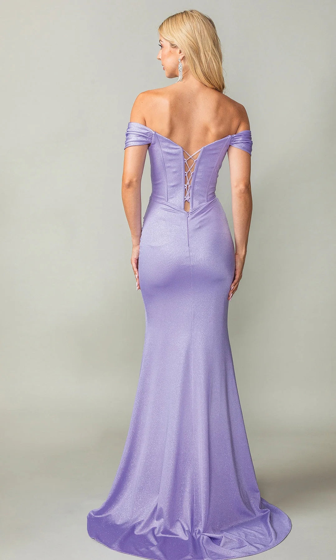 Glamorous Fitted Off-Shoulder Sleeveless Corset Slit Lilac Long Prom Dresses Gown