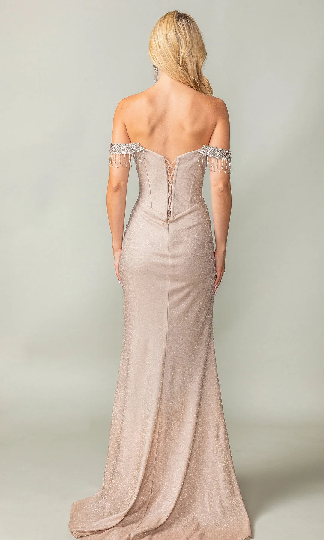 Glamorous Fitted Sweetheart Sleeveless Beaded Corset Champagne Long Prom Dresses Women Gown