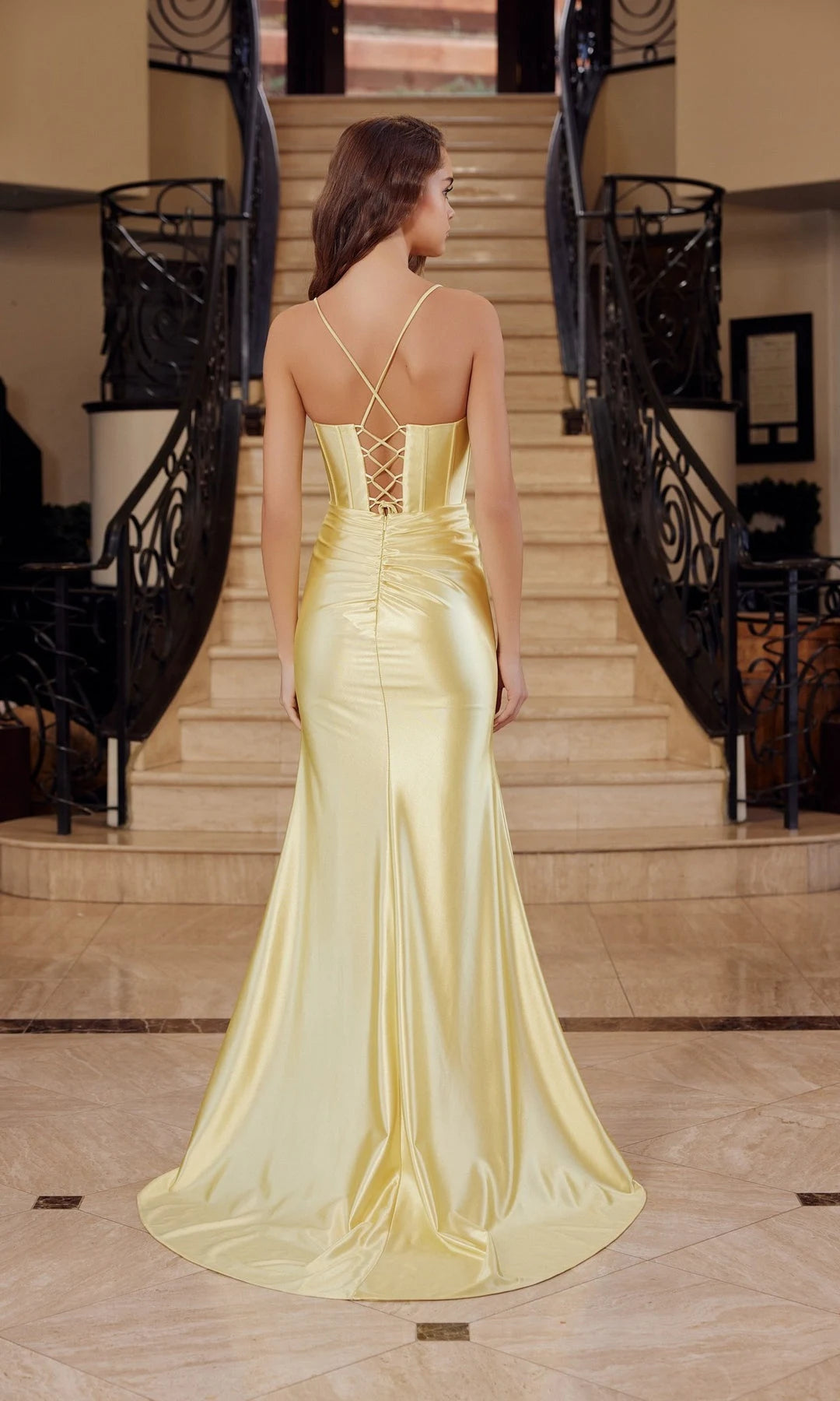 Glamorous Fitted Sweetheart Sleeveless Beaded Slit Yellow Long Prom Dresses Women