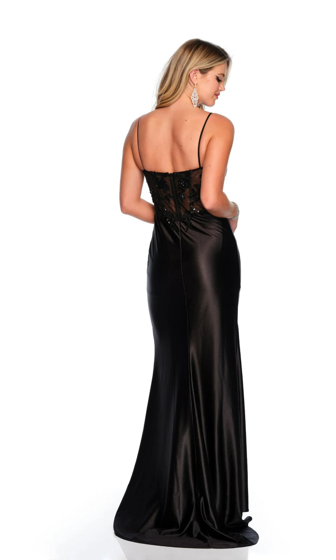 Glamorous Fitted Sweetheart Sleeveless Corset Slit Black Long Prom Dresses Women