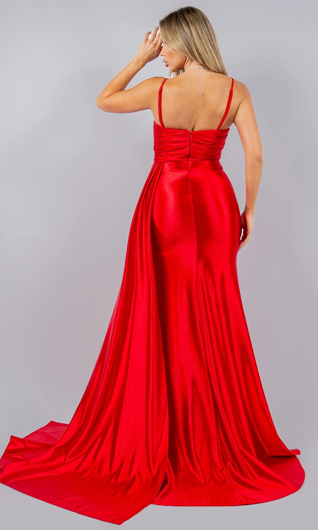 Glamorous Fitted Sweetheart Sleeveless Ruched Slit Red Long Prom Dresses Women