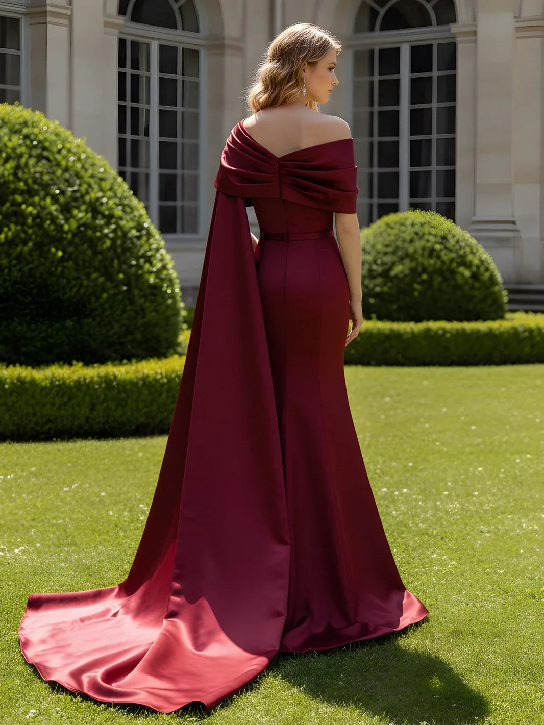 Glamorous Mermaid One-Shoulder Draped Slit Wine Floor-Length Prom Gown