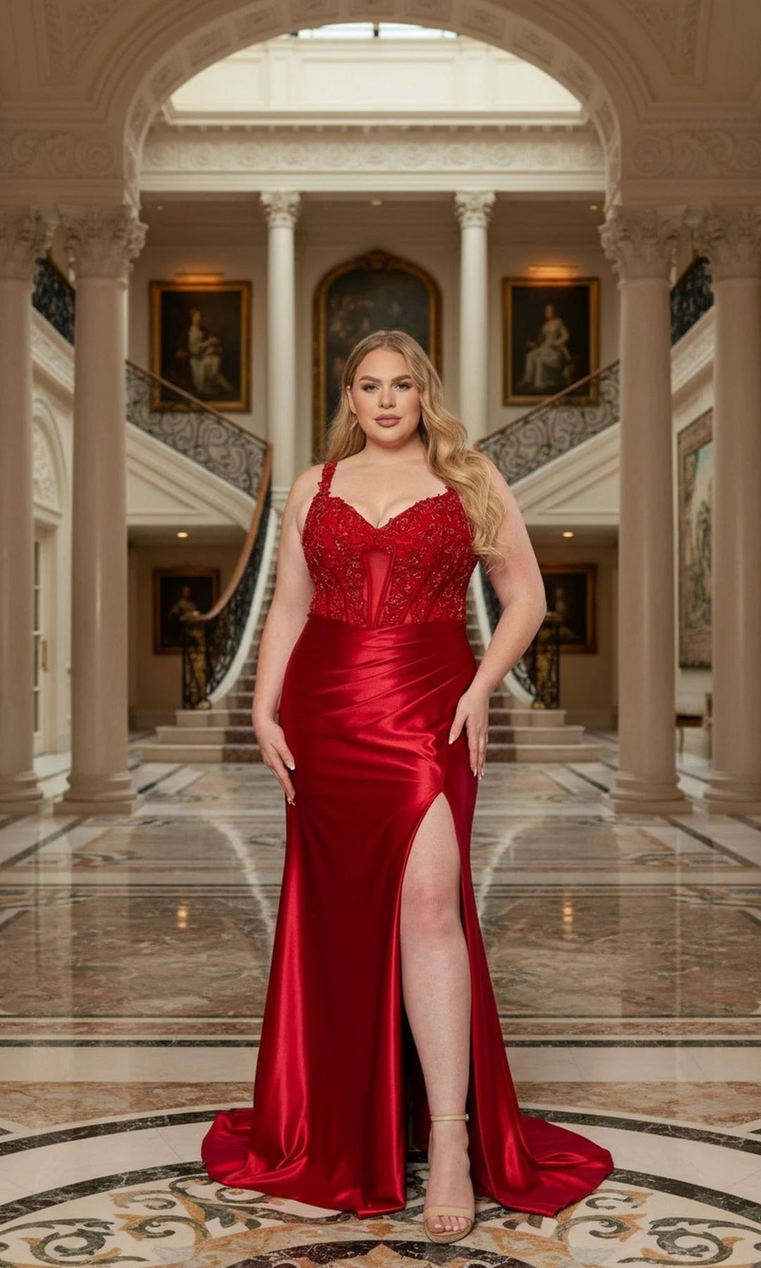 Glamorous Mermaid Sweetheart Sleeveless Corset Slit Red Long Prom Dresses Women