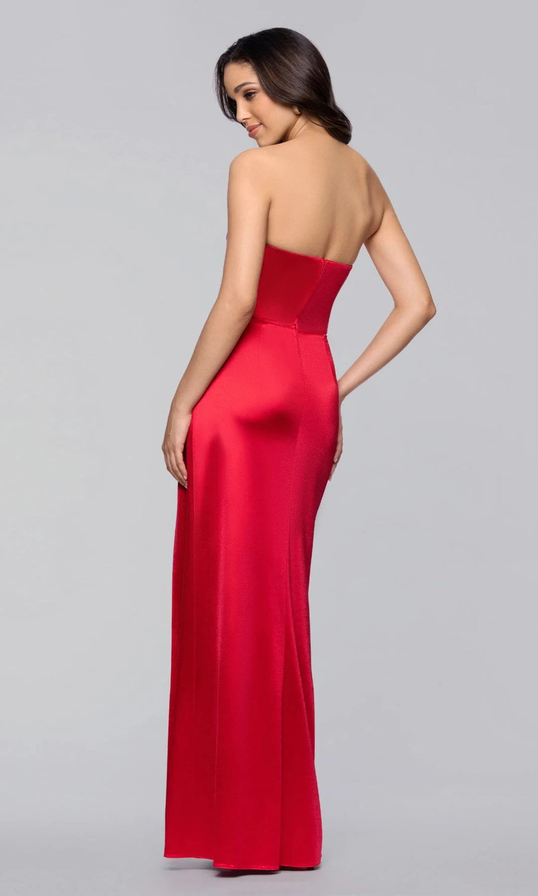 Glamorous Sheath Cowl Strapless Ruched Slit Red Long Prom Dresses Women