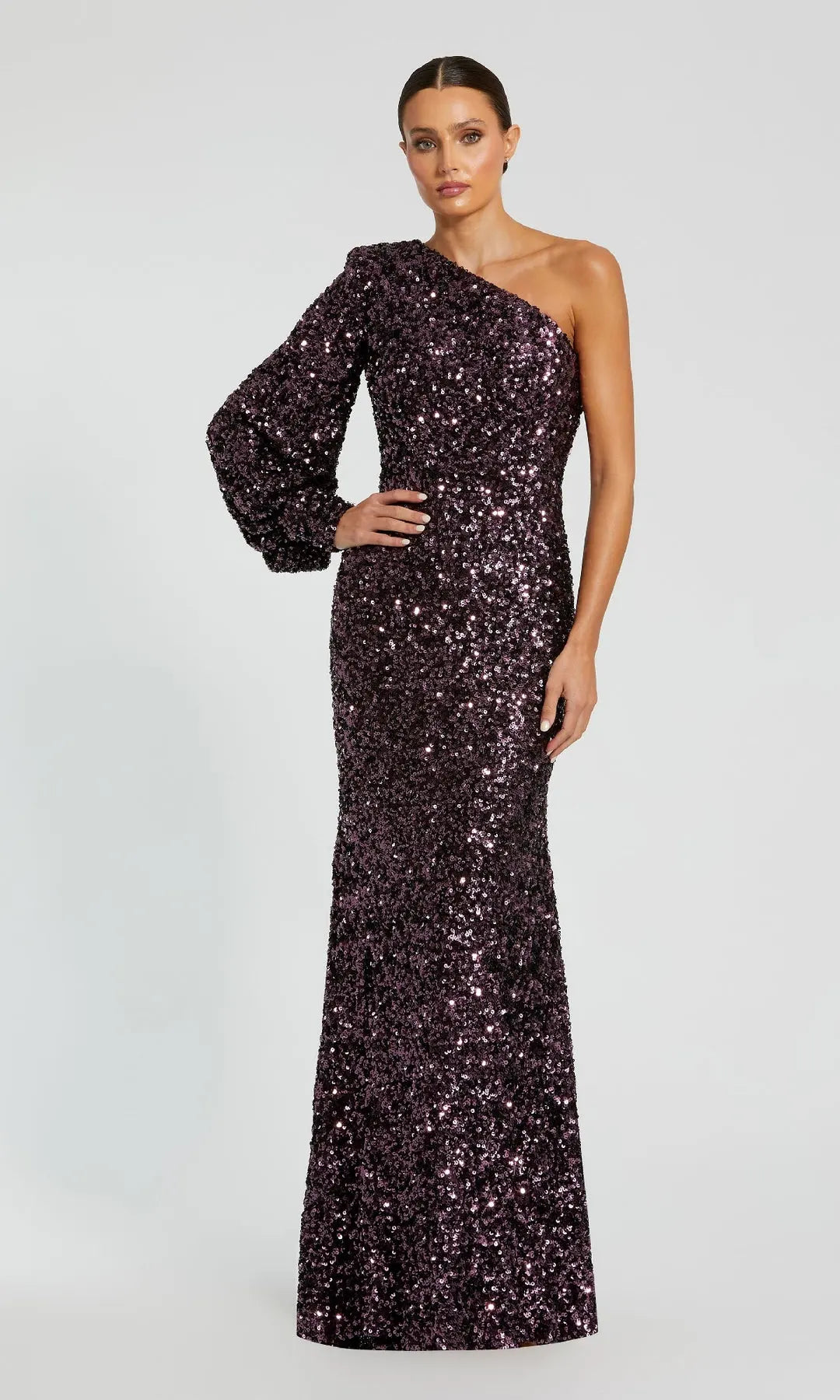 Glamorous Sheath One-Shoulder Long-Sleeve Elegant Gala Purple Maxi Prom Dresses Women