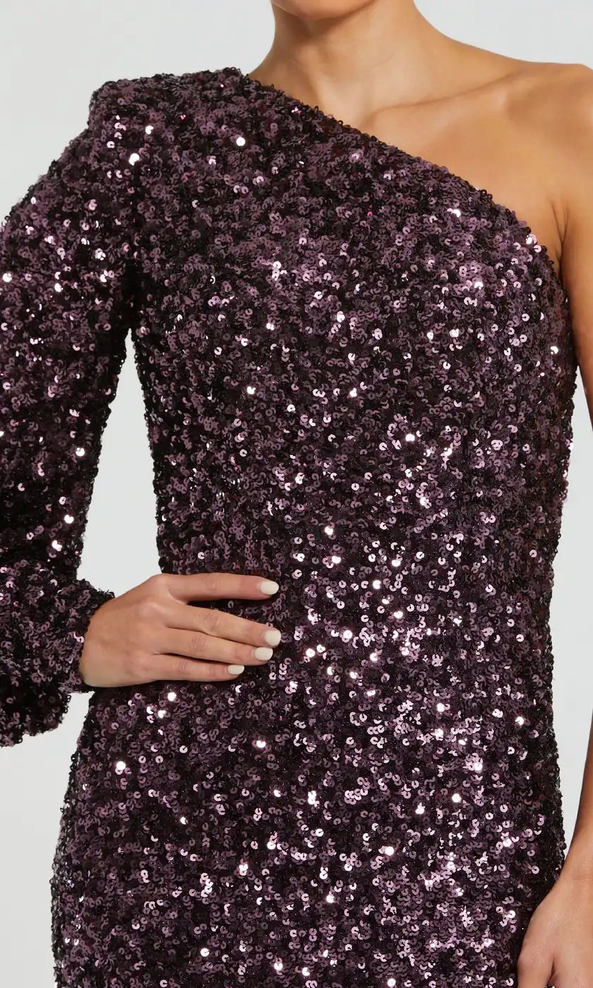 Glamorous Sheath One-Shoulder Long-Sleeve Elegant Gala Purple Maxi Prom Dresses Women