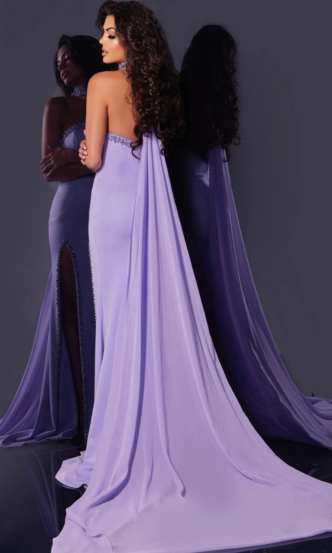 Glamorous Sheath Strapless Sleeveless Beaded Slit Lavender Long Prom Dresses Women Gown