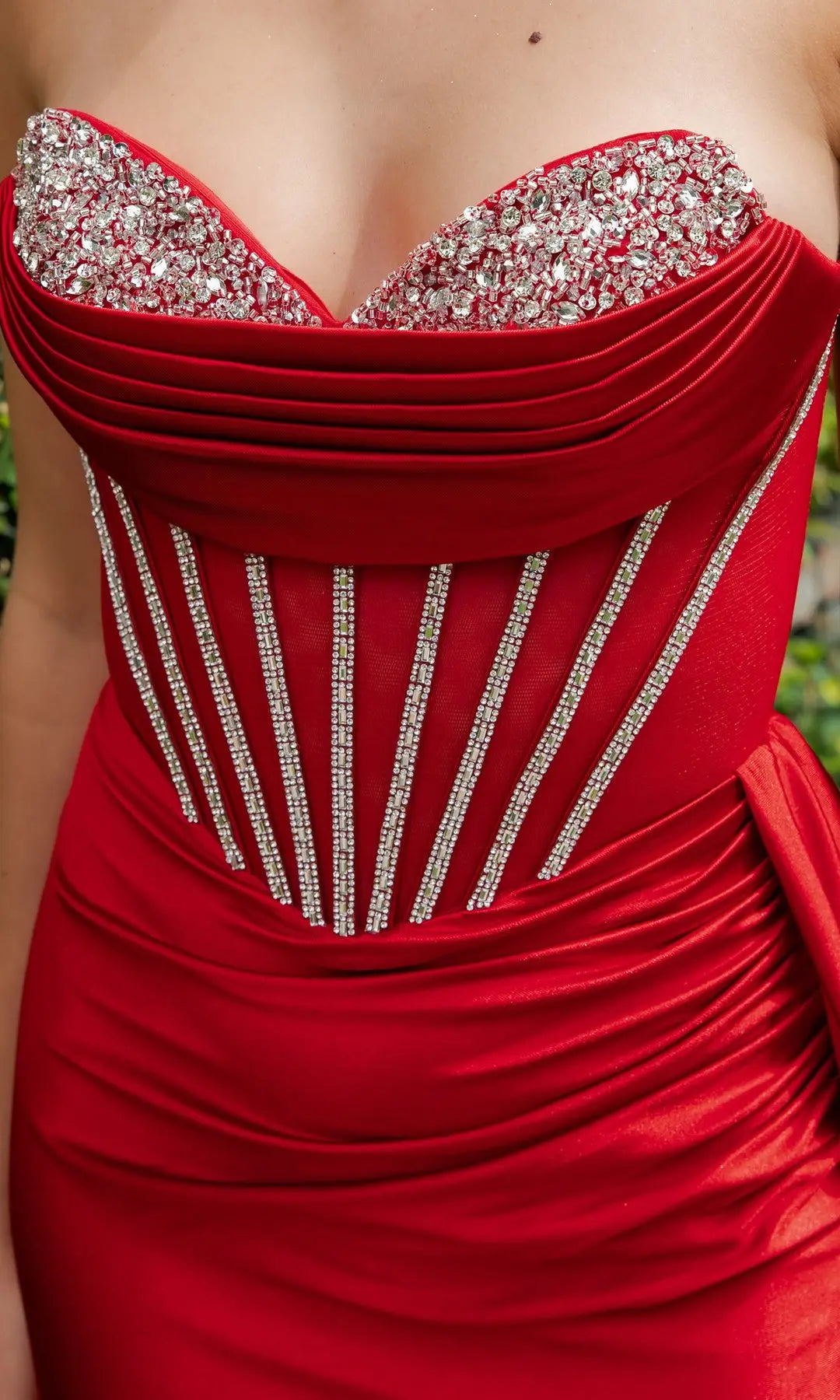 Glamorous Sheath Strapless Sleeveless Beaded Slit Red Long Prom Dresses Women Gown