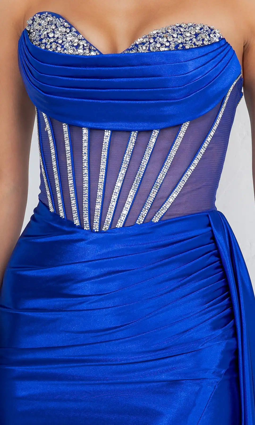 Glamorous Sheath Strapless Sleeveless Corset Slit Royal Blue Prom Dresses Women Gown