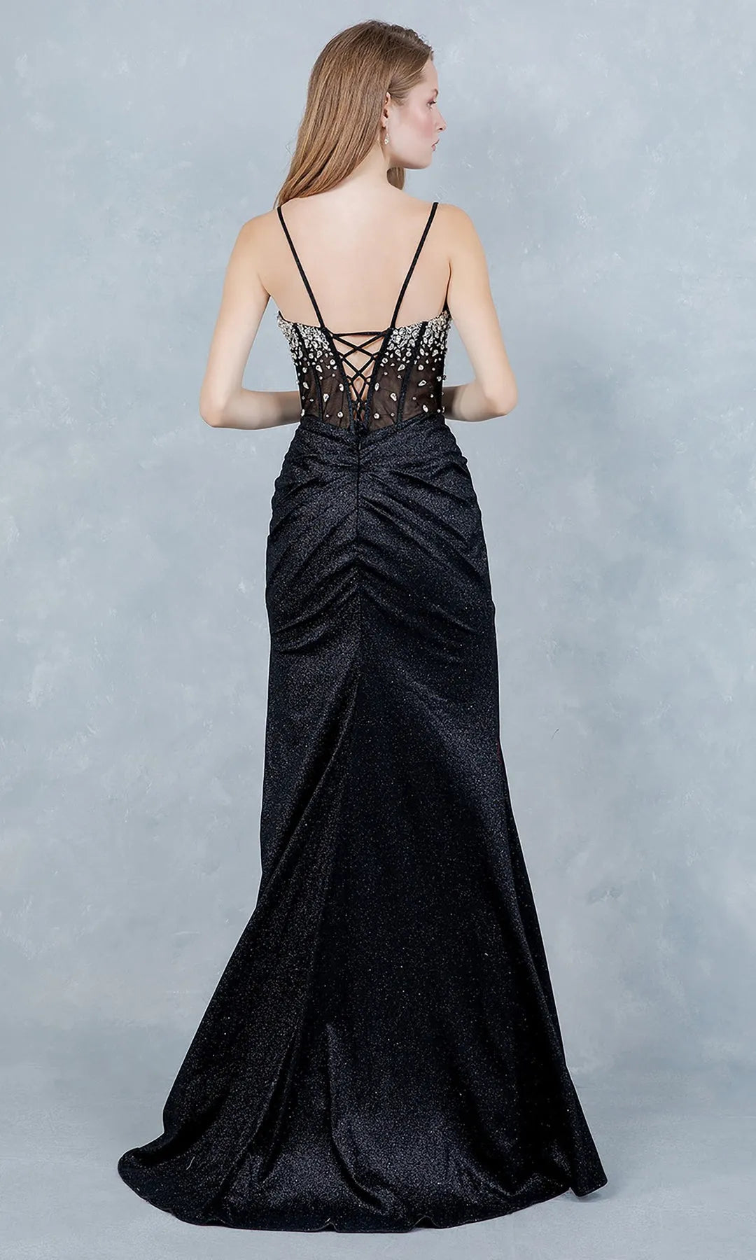 Glamorous Sheath Sweetheart Sleeveless Beaded Ruched Black Long Prom Dresses Women