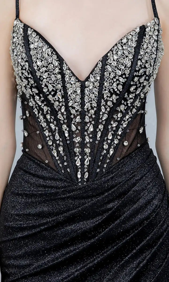 Glamorous Sheath Sweetheart Sleeveless Beaded Ruched Black Long Prom Dresses Women