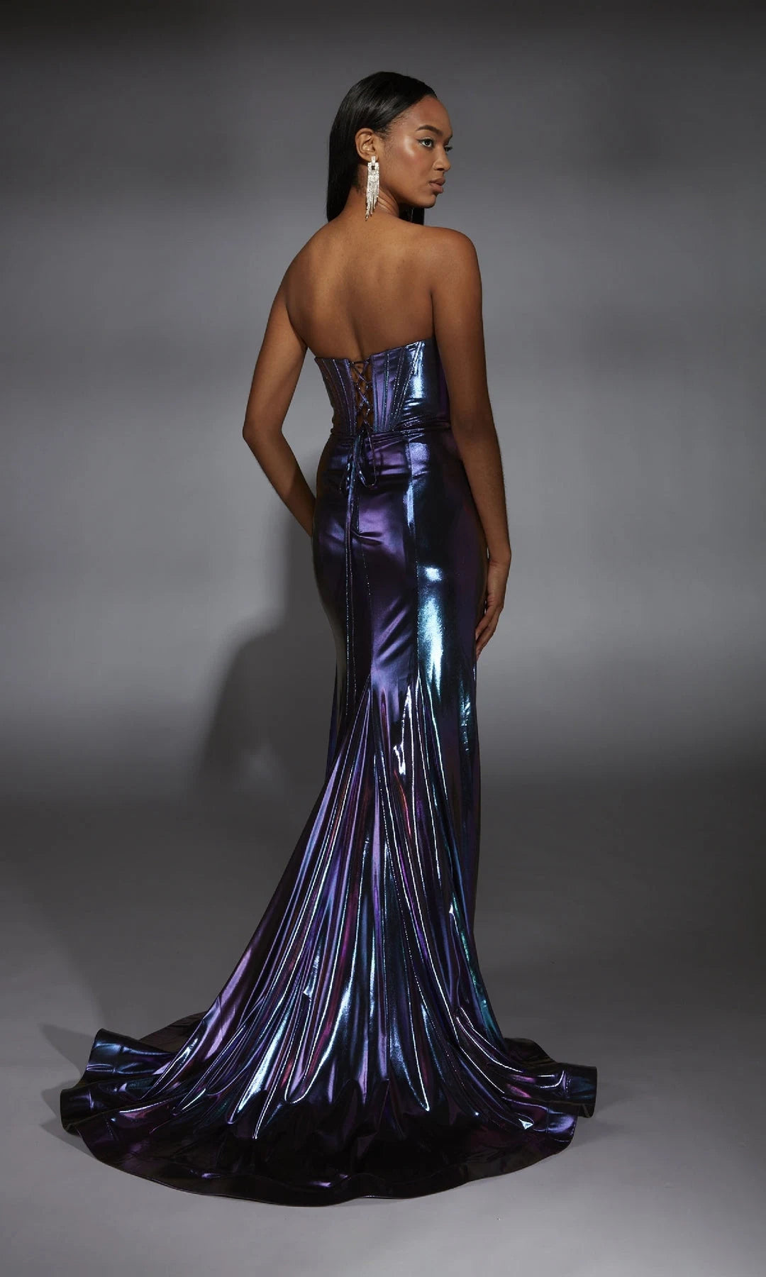 Glamorous Sheath Sweetheart Sleeveless Corset Slit Purple Long Prom Dresses Women