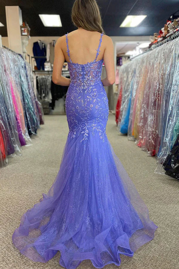 Wholesa Mermaid Straps Long Prom Dress with Appliques