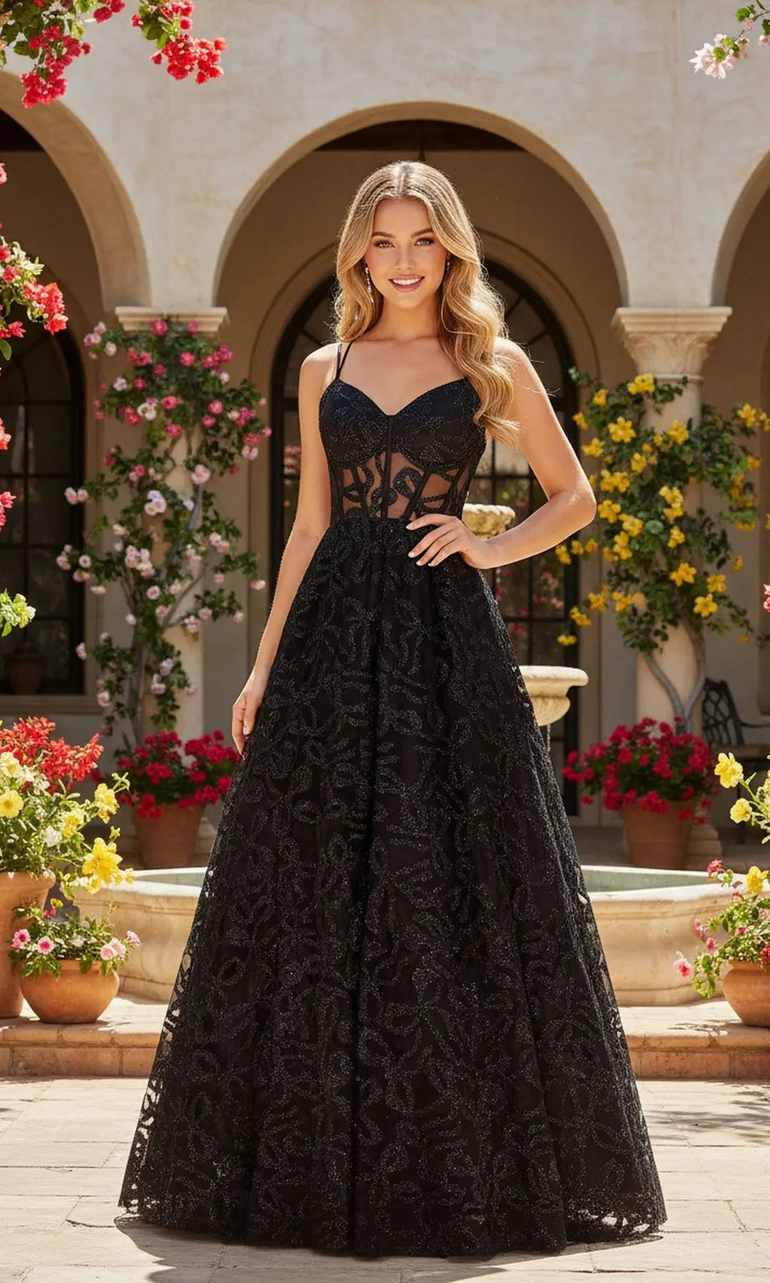 Gorgeous A-Line Sweetheart Sleeveless Corset Glitter Black Long Prom Dresses For Women