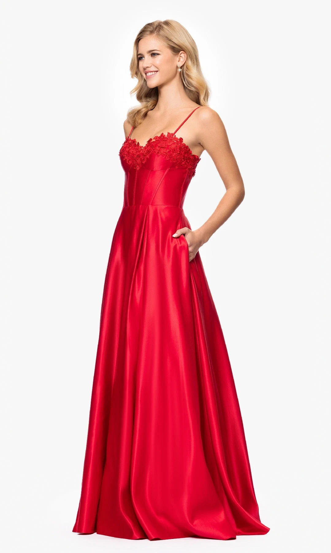 Gorgeous A-Line Sweetheart Sleeveless Corset Pocket Red Long Prom Dresses Women
