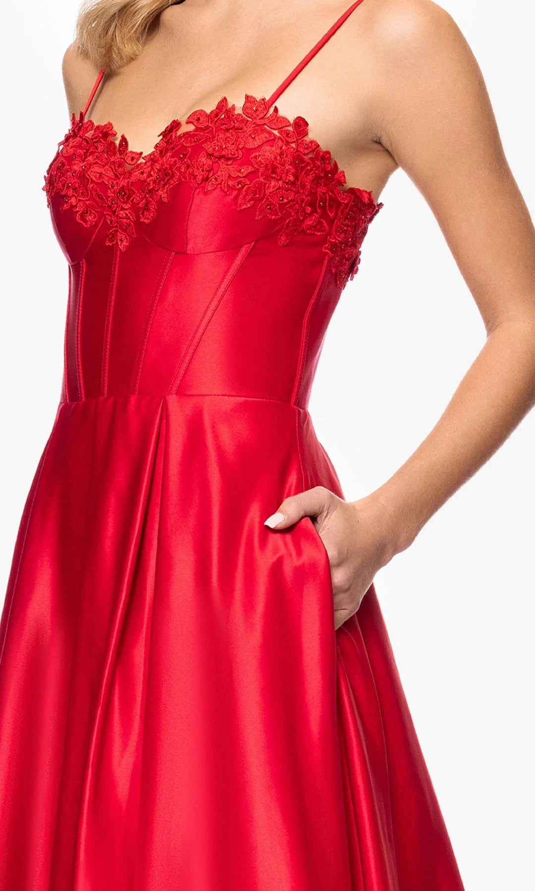 Gorgeous A-Line Sweetheart Sleeveless Corset Pocket Red Long Prom Dresses Women