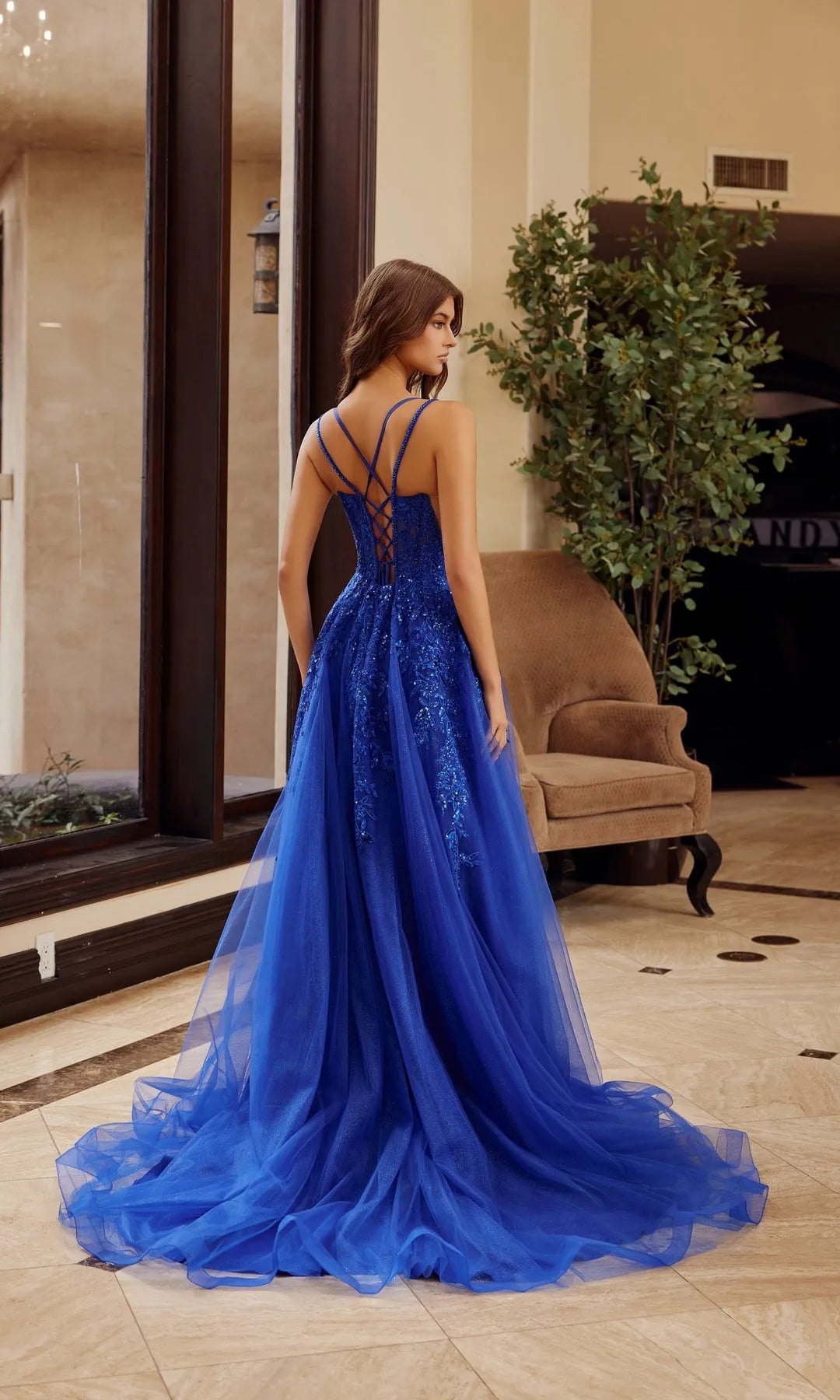 Gorgeous A-Line Sweetheart Sleeveless Slit Corset Blue Long Prom Dresses Gown