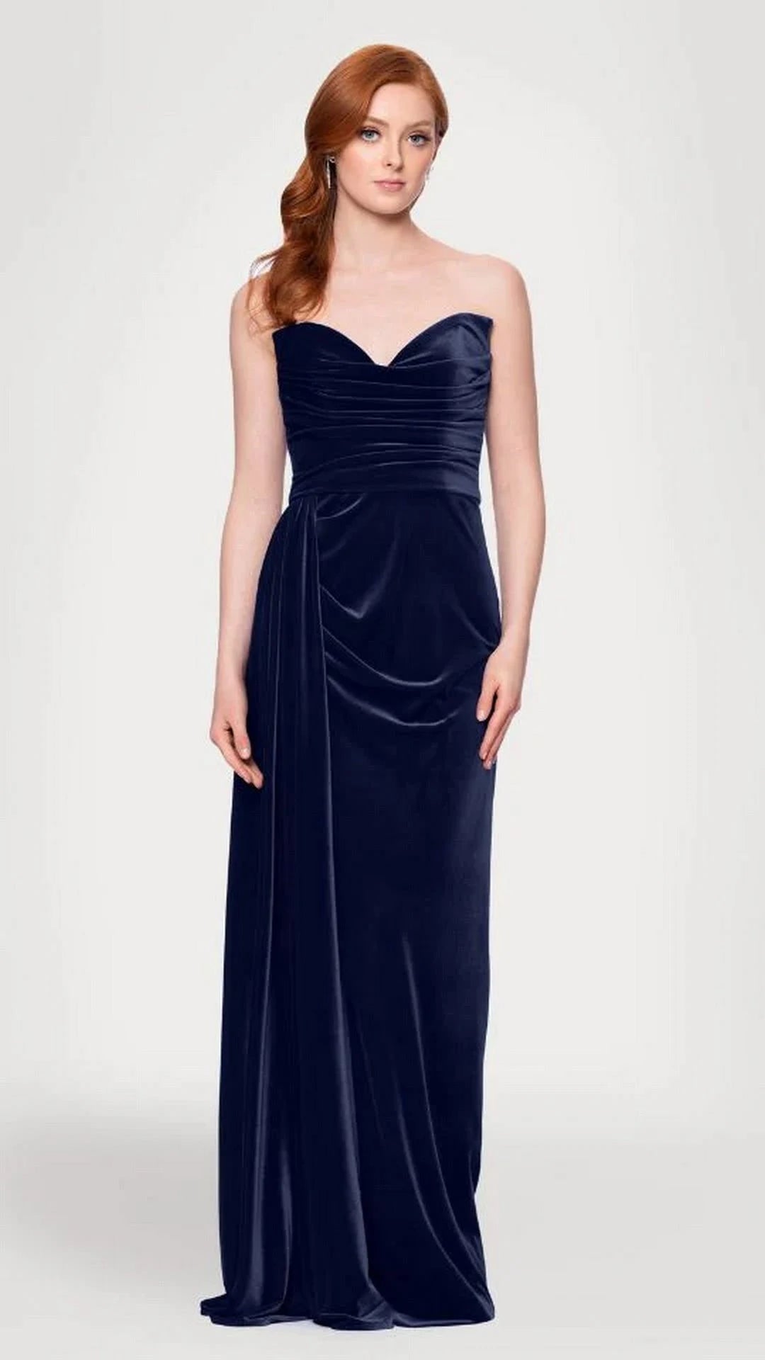 Gorgeous Fitted Strapless Sleeveless Ruched Slit Blue Maxi Prom Dresses Women