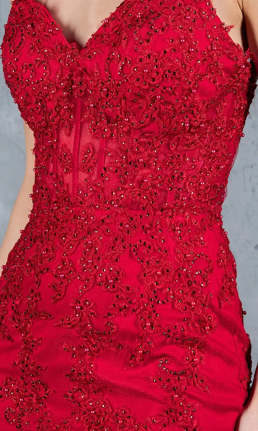 Gorgeous Mermaid Sweetheart Sleeveless Beaded Corset Red Long Prom Dresses Women