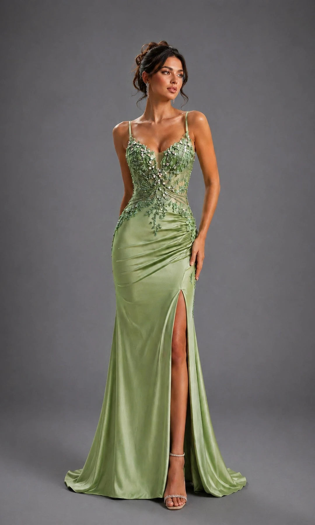 Gorgeous Mermaid Sweetheart Sleeveless Beaded Slit Green Long Prom Dresses Gown