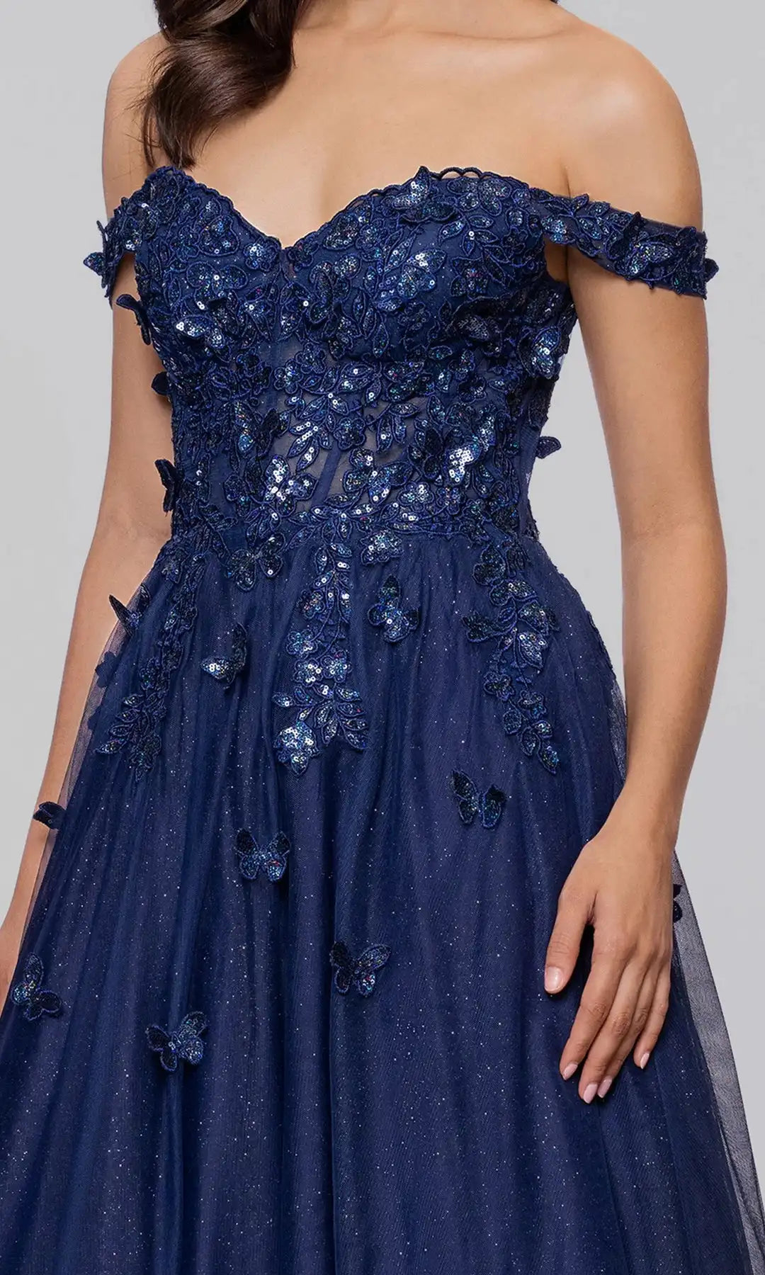 Graceful A-Line Sweetheart Sleeveless Sequin-Embroidered Navy Floor-Length Prom Dresses Women Gowns