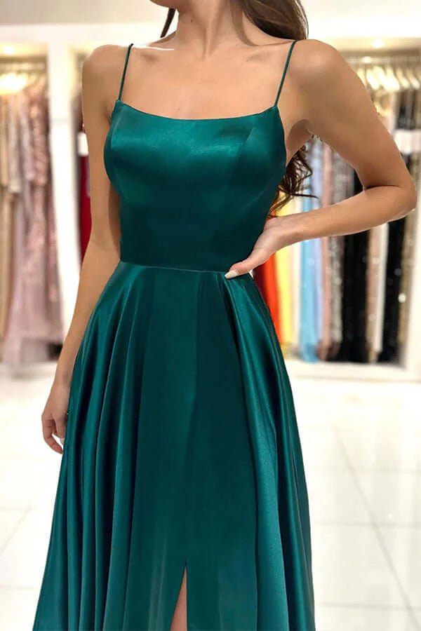 Wholesa A-line Square Neck Simple Prom Dresses With Slit