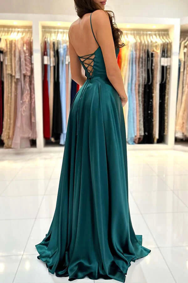 Wholesa A-line Square Neck Simple Prom Dresses With Slit