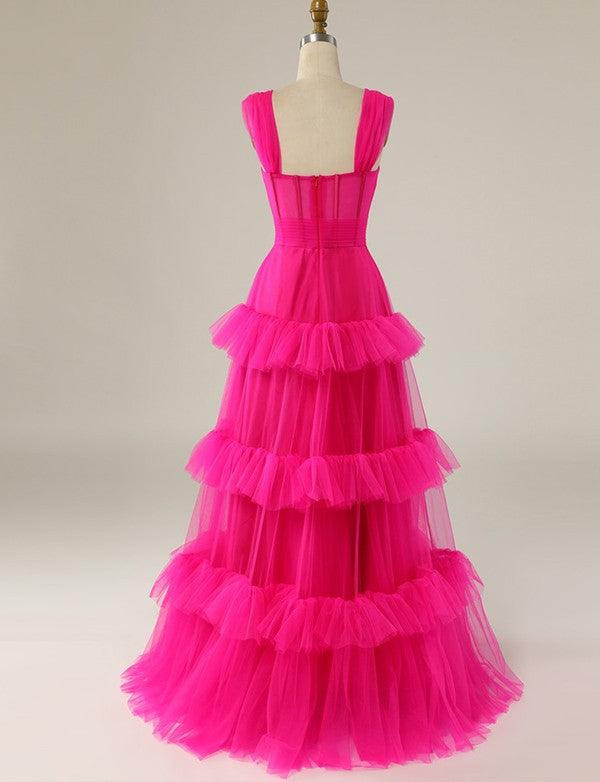 Wholesa Sweetheart Multi Layers Hot Pink Tulle Prom Dresses Formal Dresses