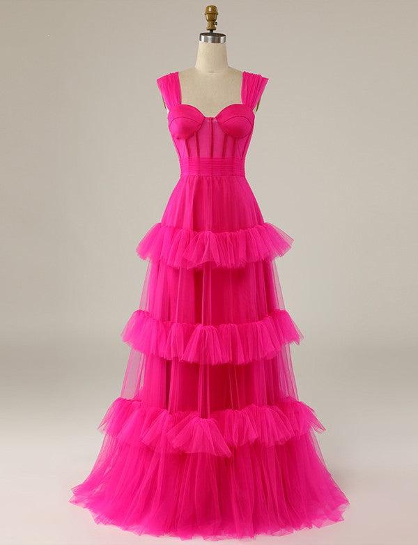 Wholesa Sweetheart Multi Layers Hot Pink Tulle Prom Dresses Formal Dresses
