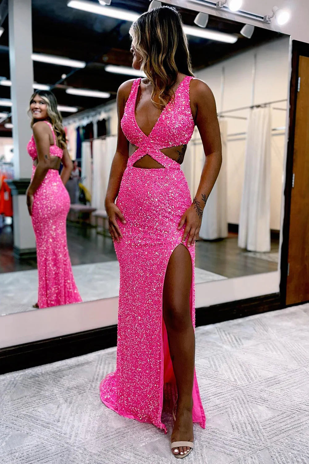 Wholesa Mermaid Sequins Hollow-Out Prom Dress