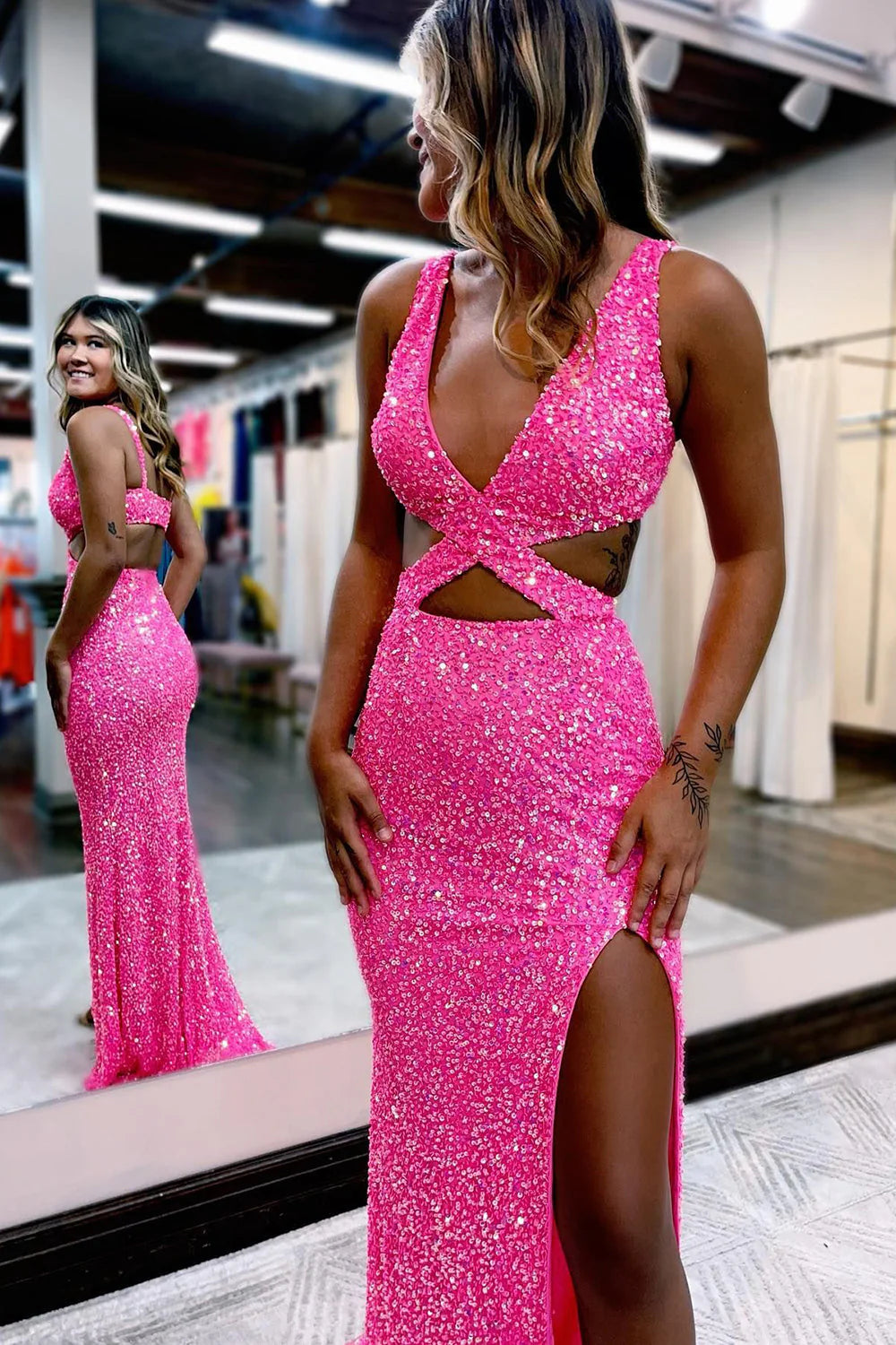 Wholesa Mermaid Sequins Hollow-Out Prom Dress