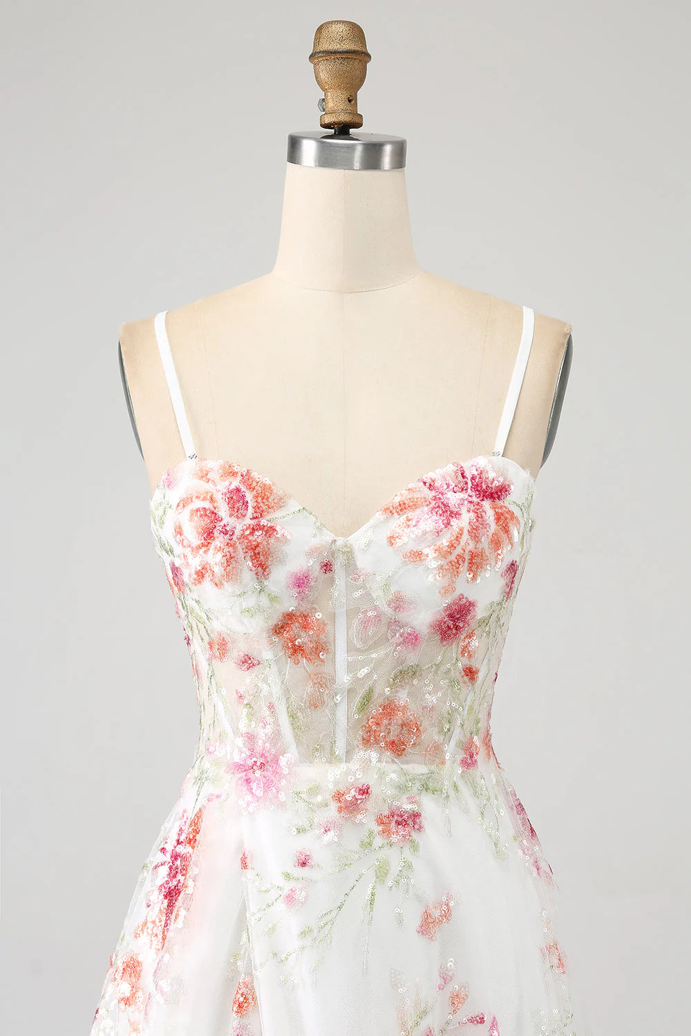 Wholesa A-line Flower Embroidered Long Corset Prom Dress with Slit